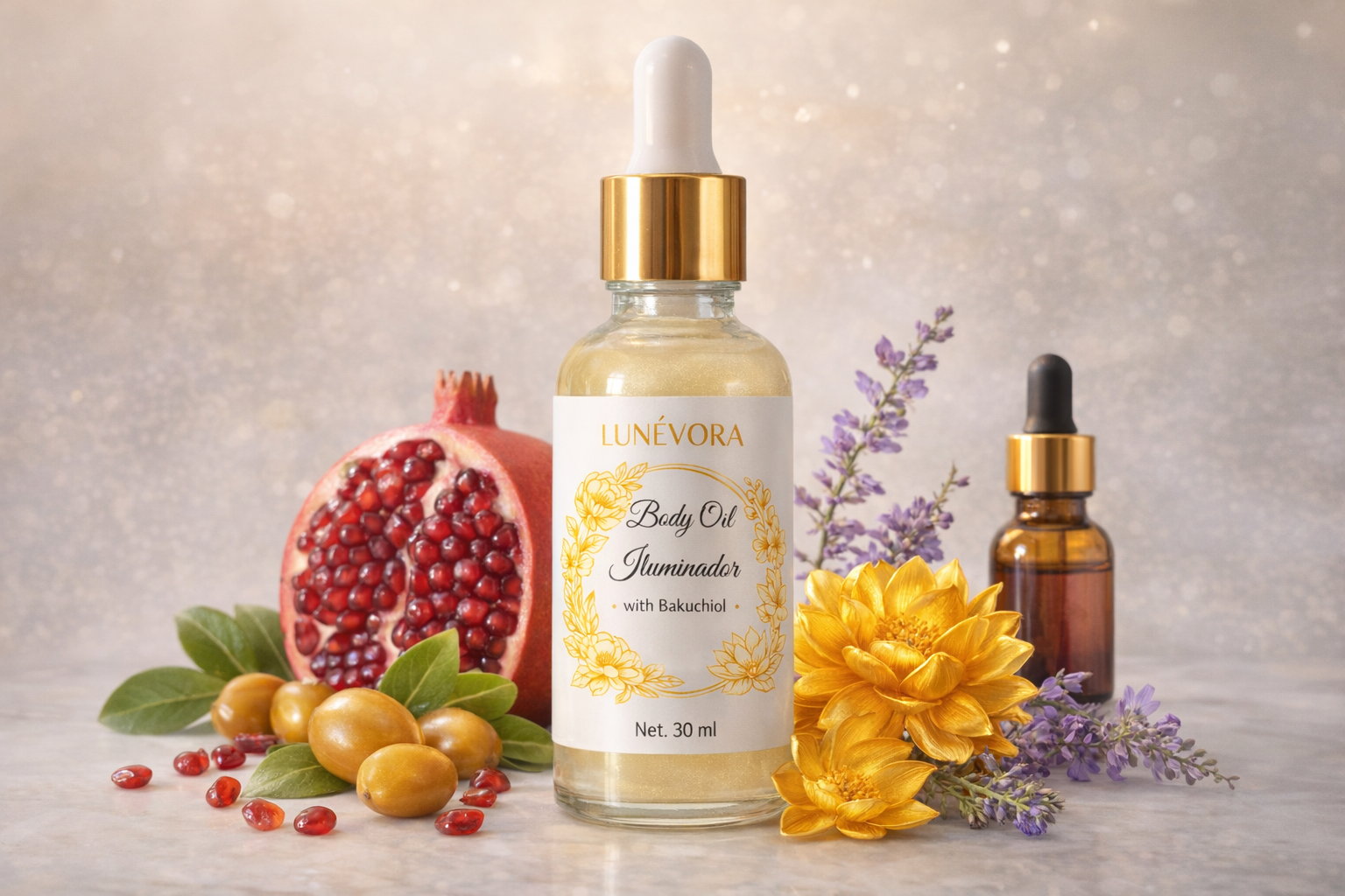 Lunévora Body Oil Iluminador with Bakuchiol 30ml - Radiant Skin Enhancer for a Glowing Complexion